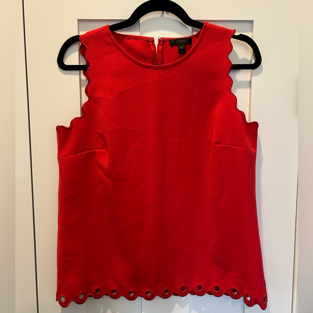 J. Crew Vibrant Red Scalloped Blouse